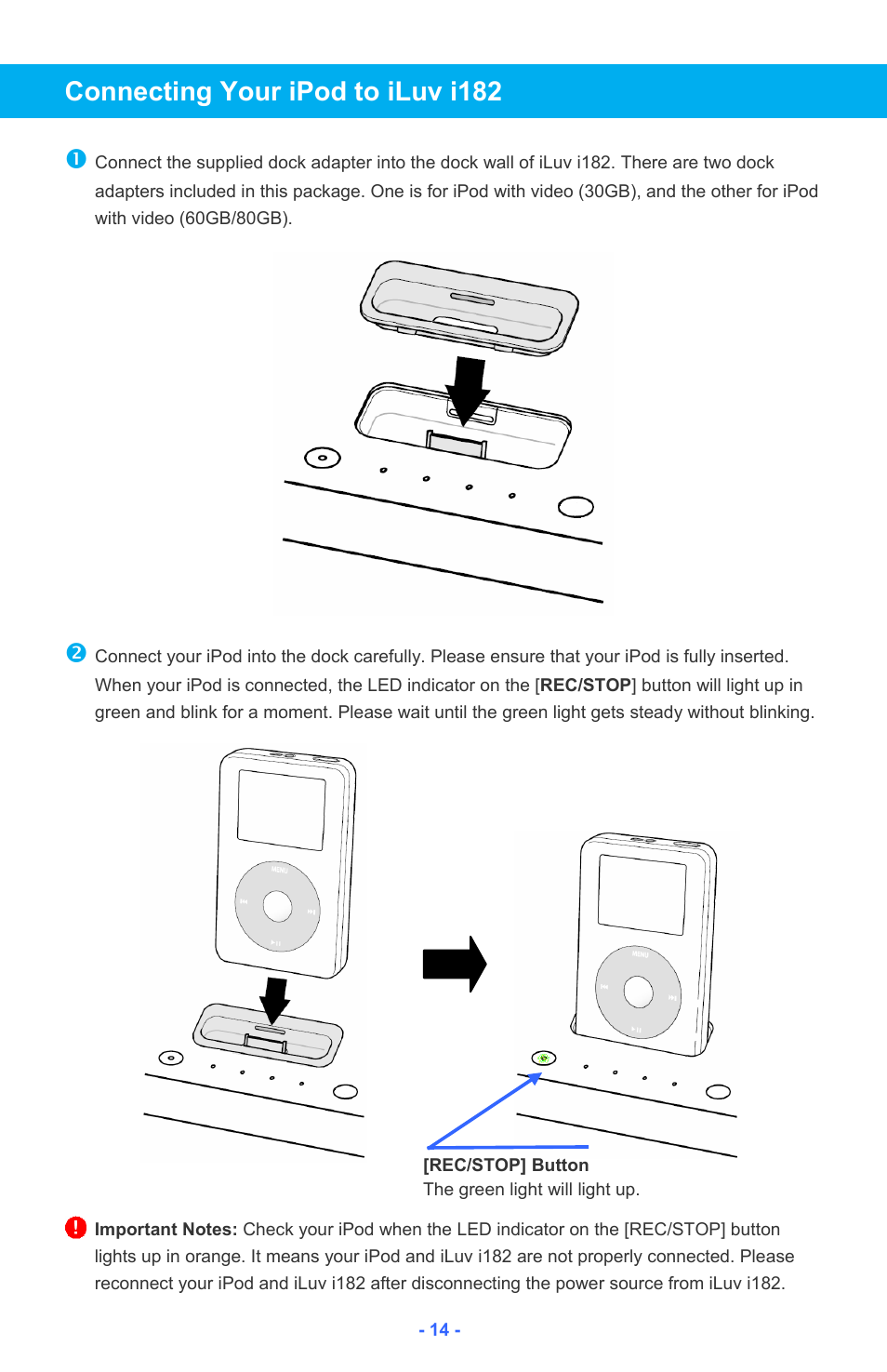 Connecting your ipod to iluv i182 | Iluv i182 User Manual | Page 15 / 41