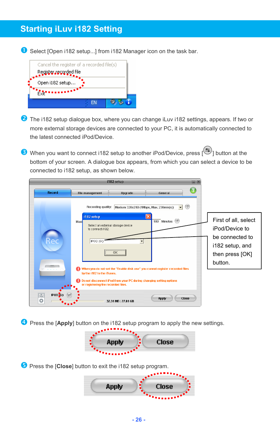 Starting iluv i182 setting | Iluv i182 User Manual | Page 27 / 41