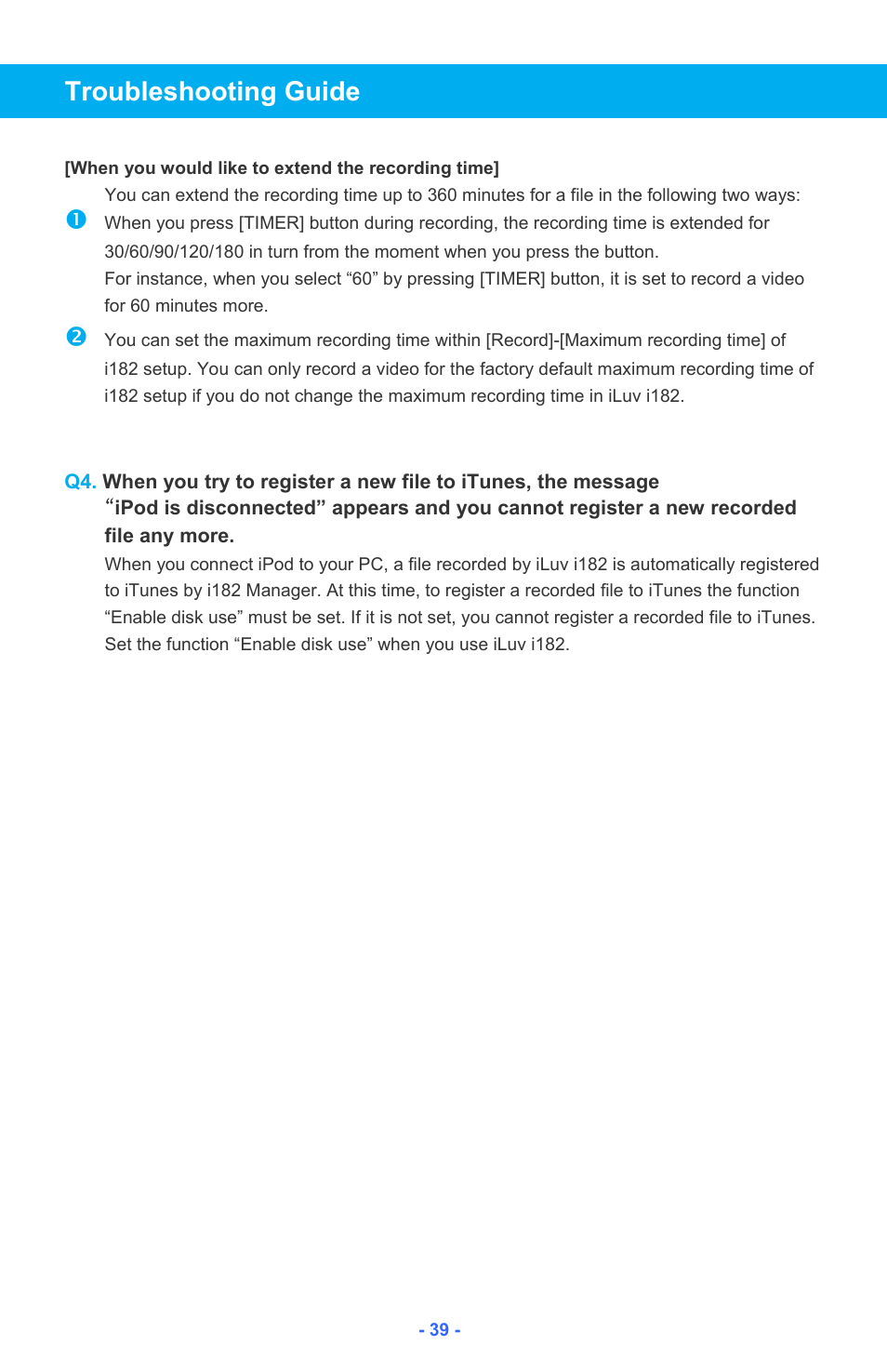 Troubleshooting guide | Iluv i182 User Manual | Page 40 / 41