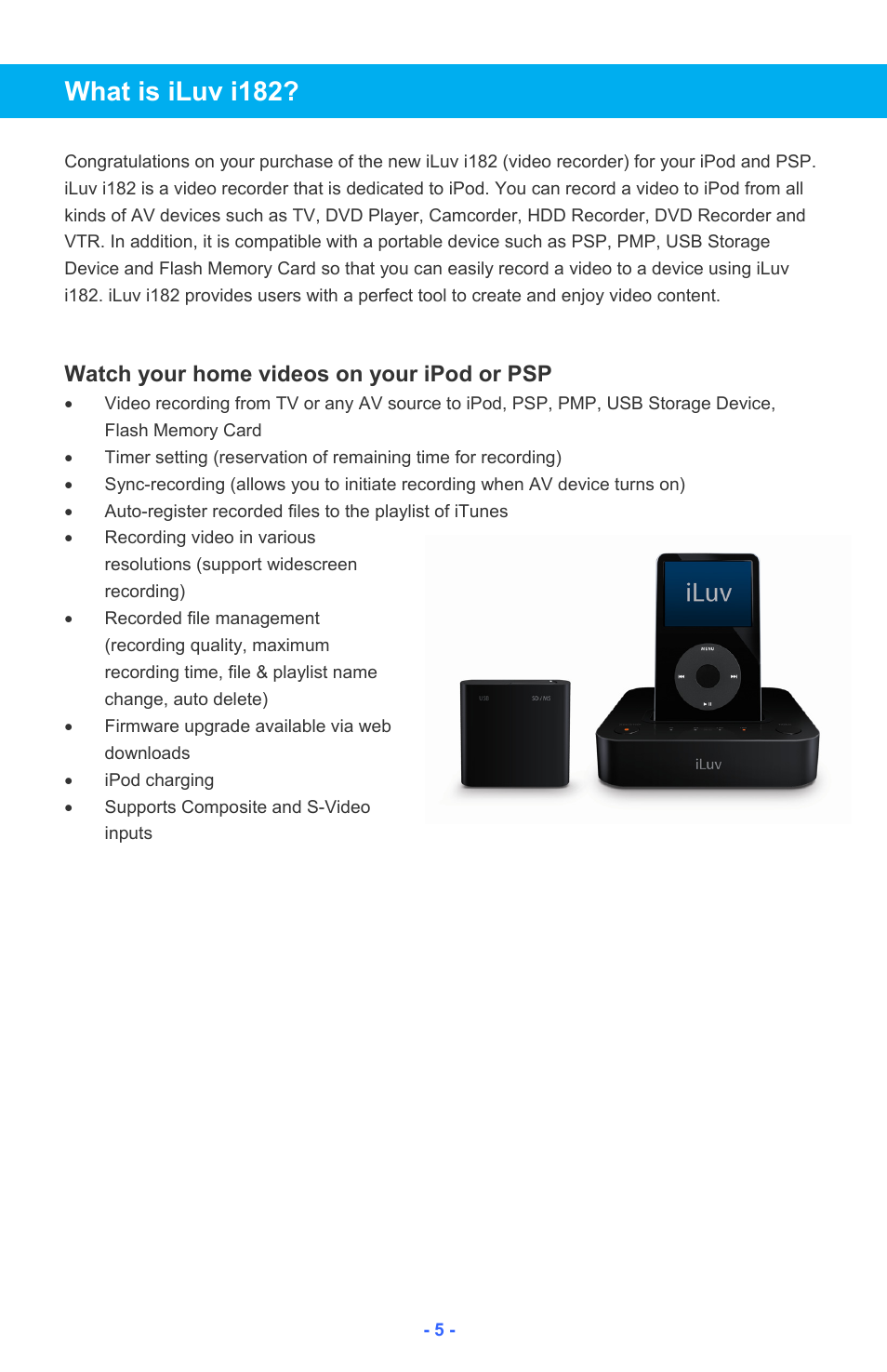 What is iluv i182, Watch your home videos on your ipod or psp | Iluv i182 User Manual | Page 6 / 41