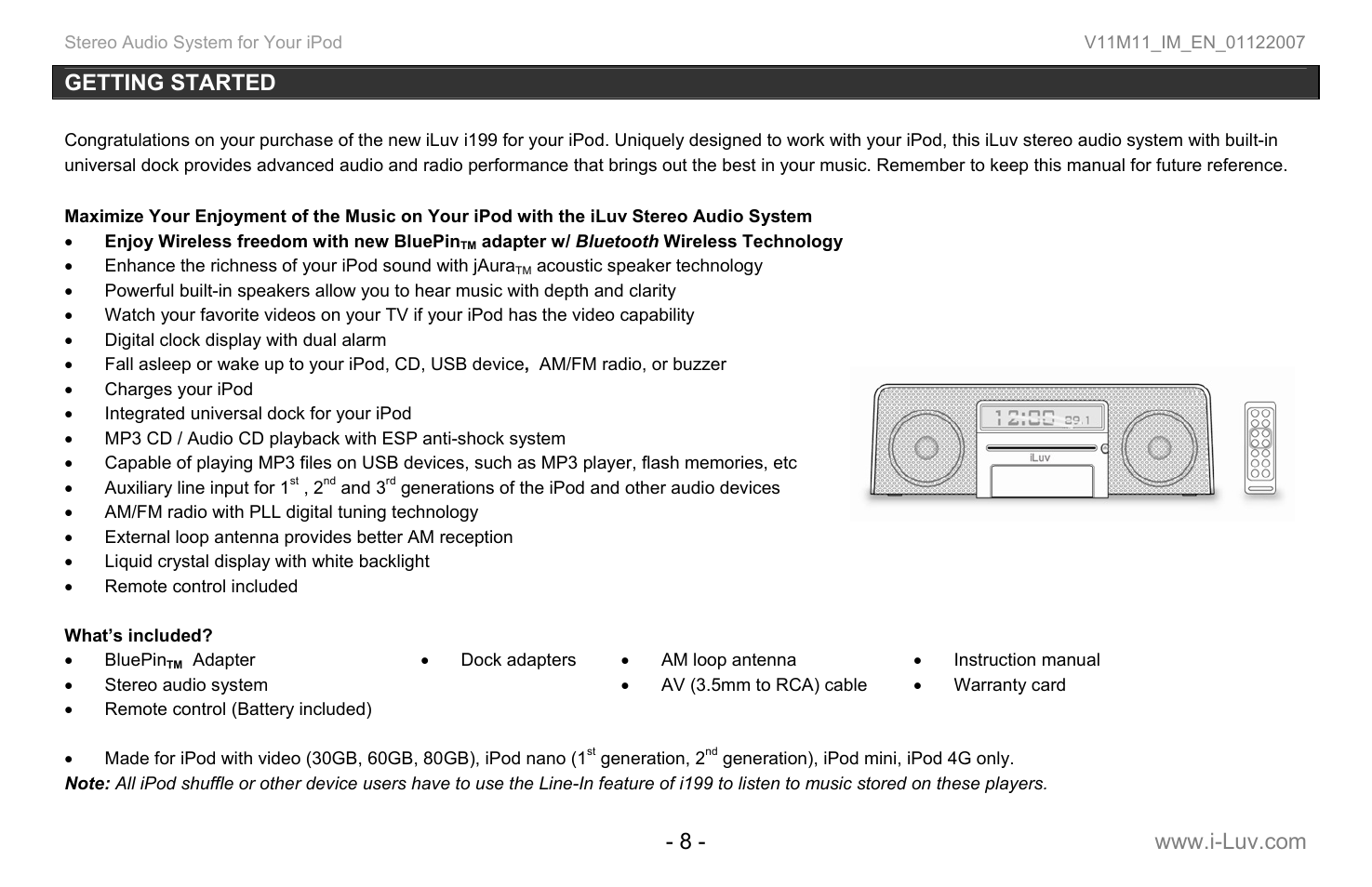 Getting started | Iluv i199 User Manual | Page 9 / 36