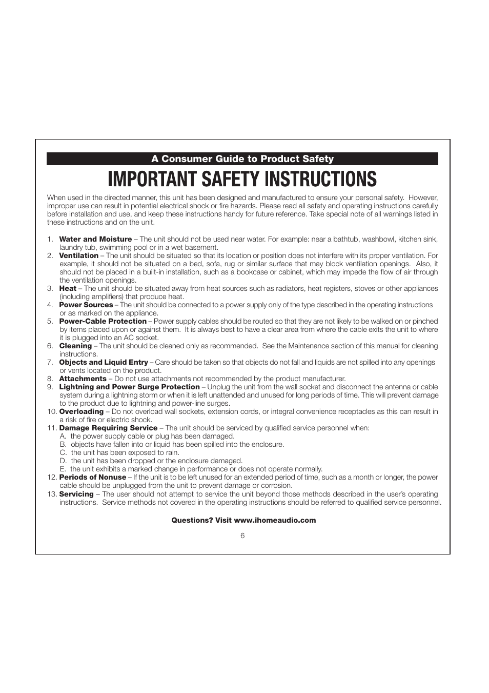 A consumer guide to product safety | iHome iH70 User Manual | Page 9 / 12