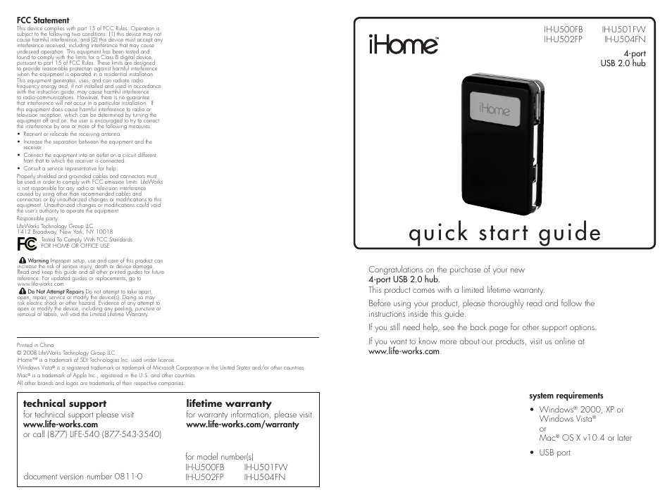 iHome IH-U501FW User Manual | 2 pages