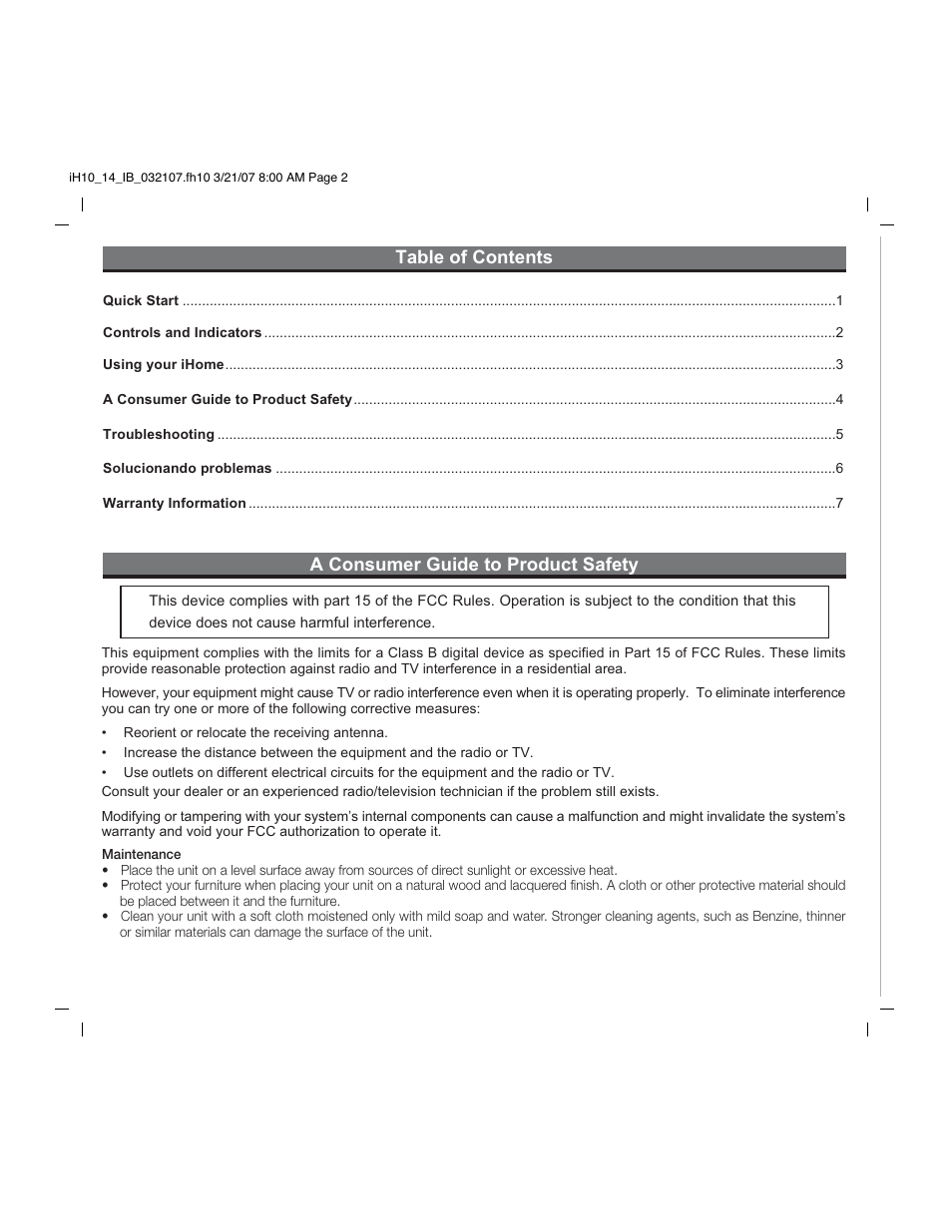 iHome iH14 User Manual | Page 2 / 9