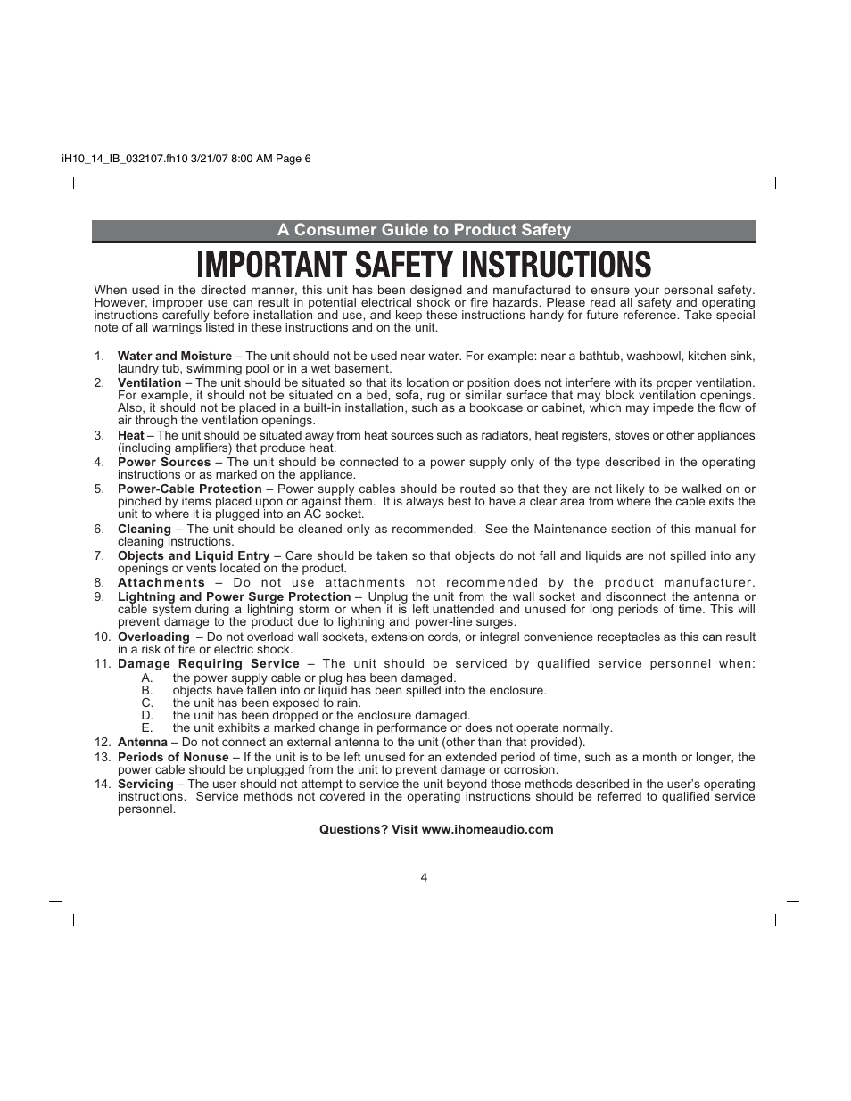 A consumer guide to product safety | iHome iH14 User Manual | Page 6 / 9