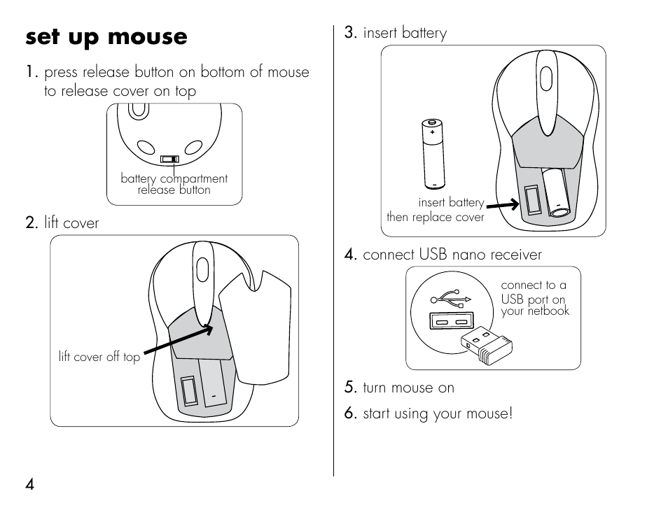 Set up mouse | iHome IH-M183ZW User Manual | Page 4 / 8