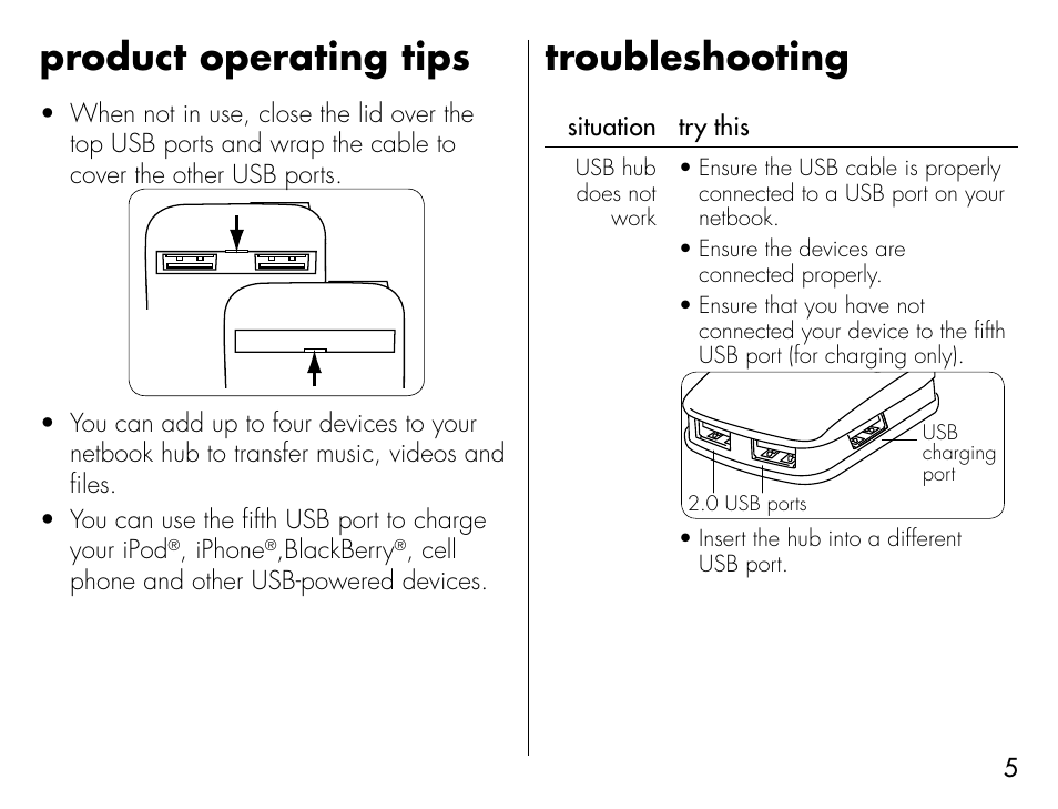 Product operating tips, Troubleshooting | iHome IH-U581FW User Manual | Page 5 / 8