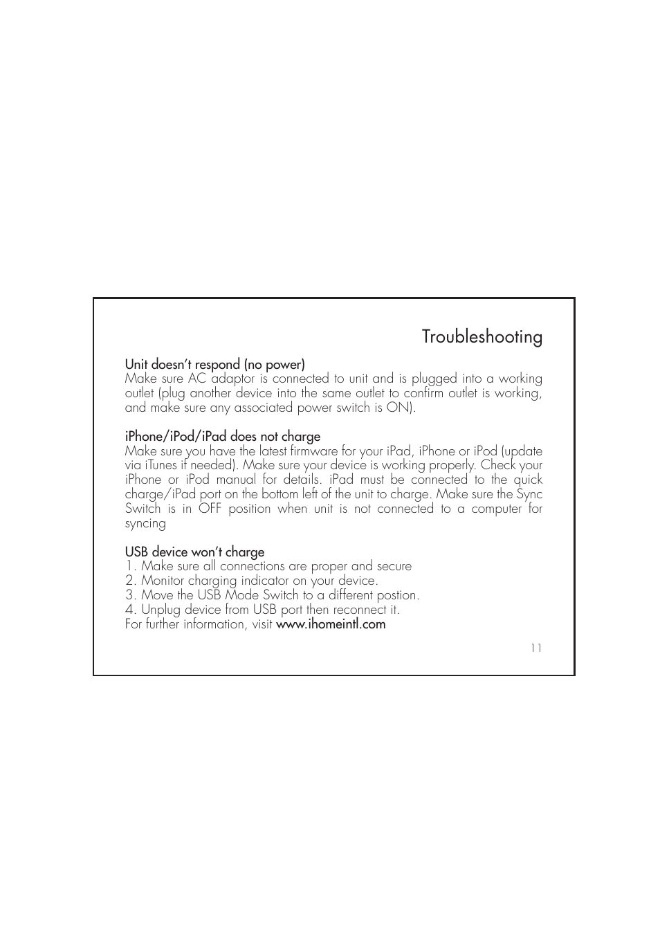 Troubleshooting | iHome IB969 User Manual | Page 15 / 16