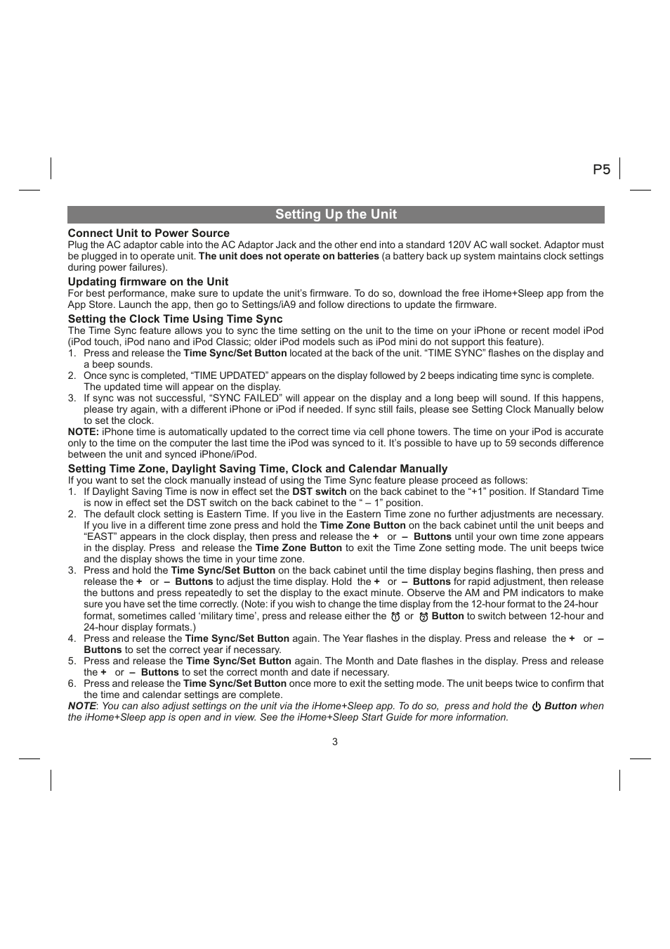 Setting up the unit | iHome IA9 User Manual | Page 5 / 13