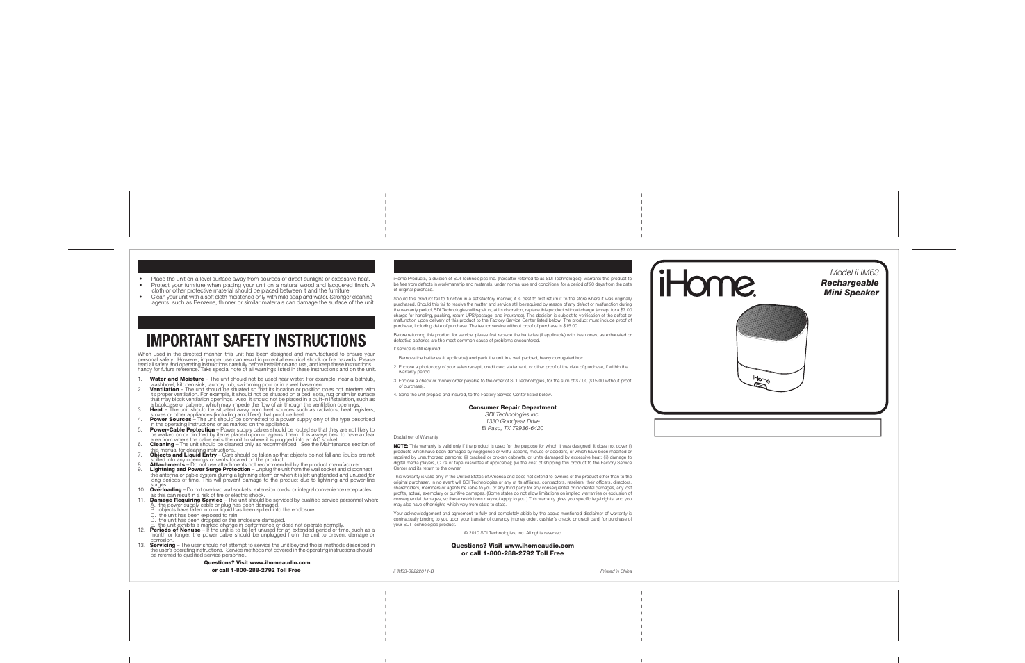 iHome IHM63 User Manual | 2 pages