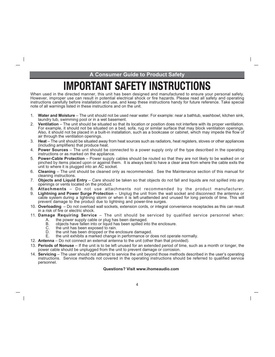 A consumer guide to product safety | iHome ZUNE ZN14 User Manual | Page 6 / 9