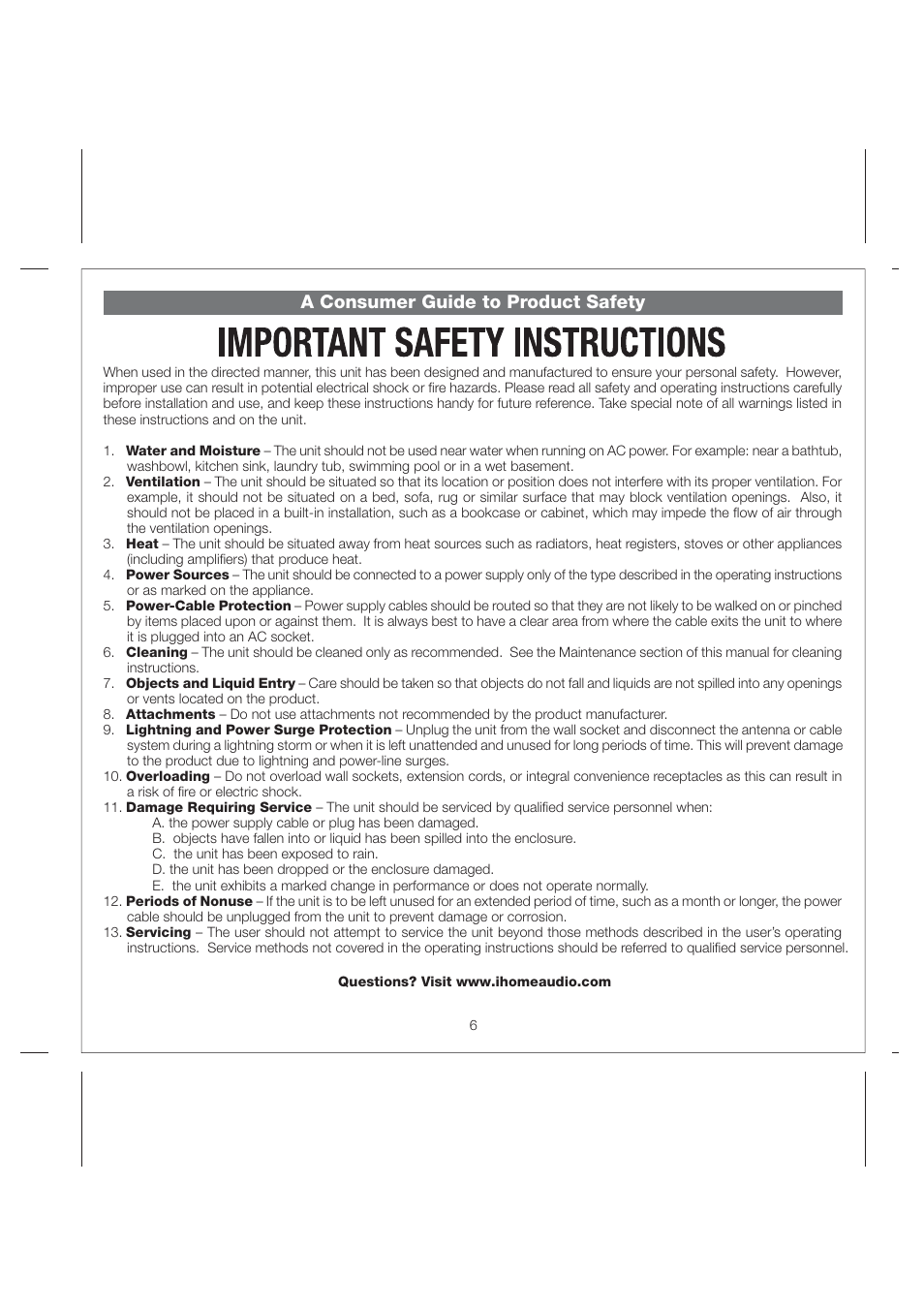 A consumer guide to product safety | iHome Hidro-Fi iH2O User Manual | Page 8 / 11