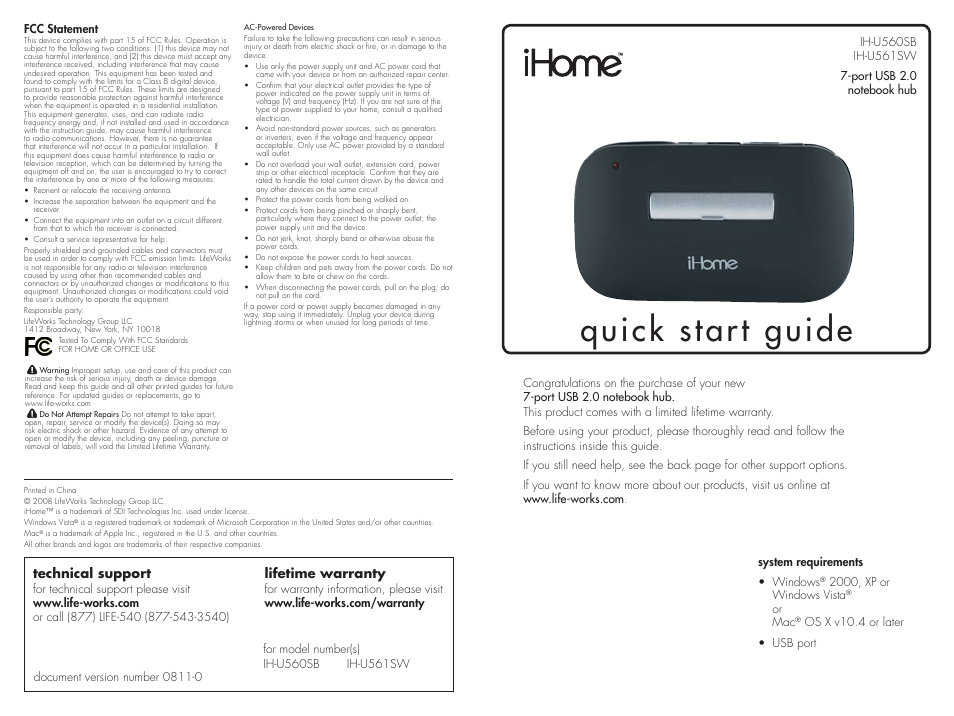 iHome IH-U560SB User Manual | 2 pages