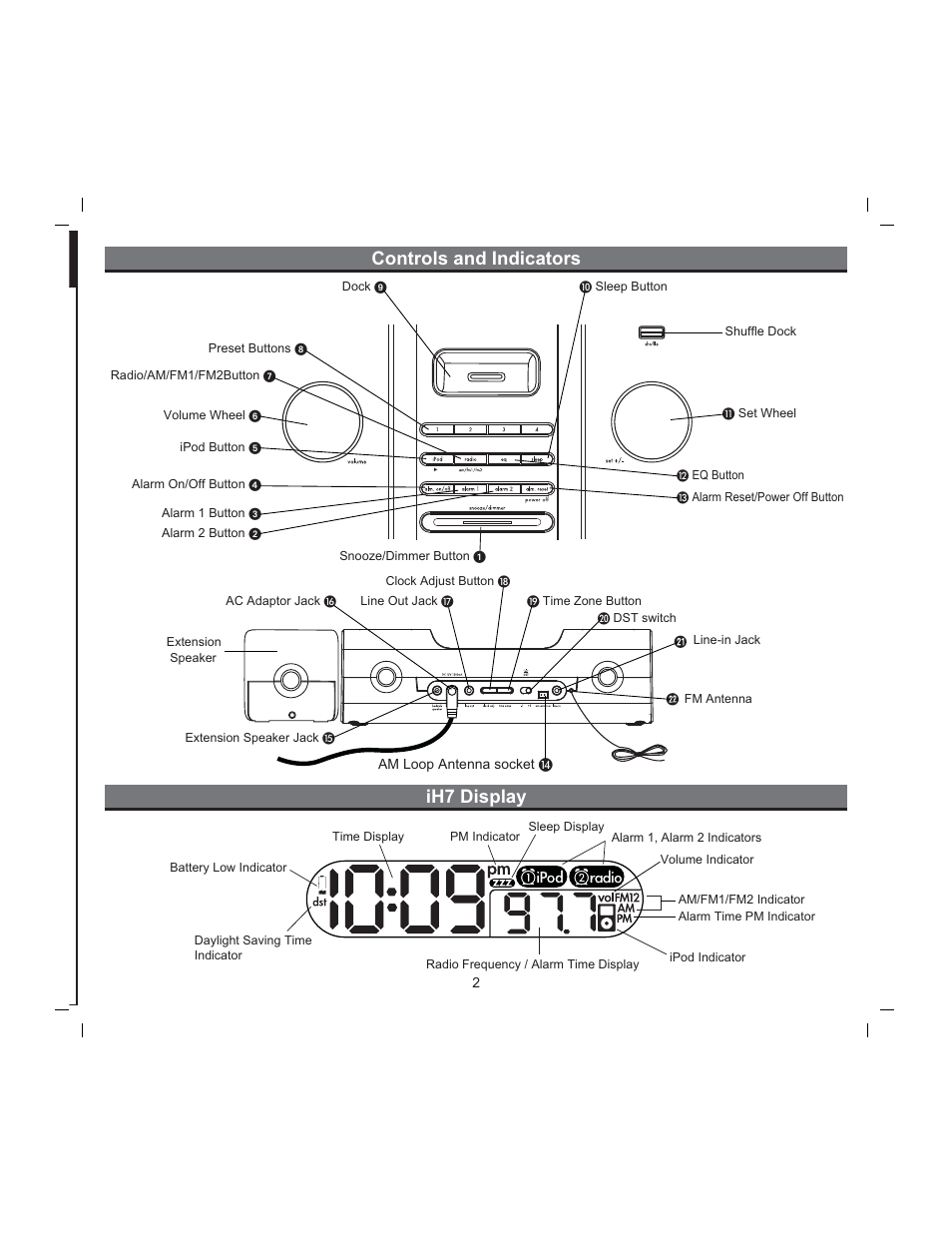 Controls and indicators ih7 display | iHome iH7 User Manual | Page 4 / 13