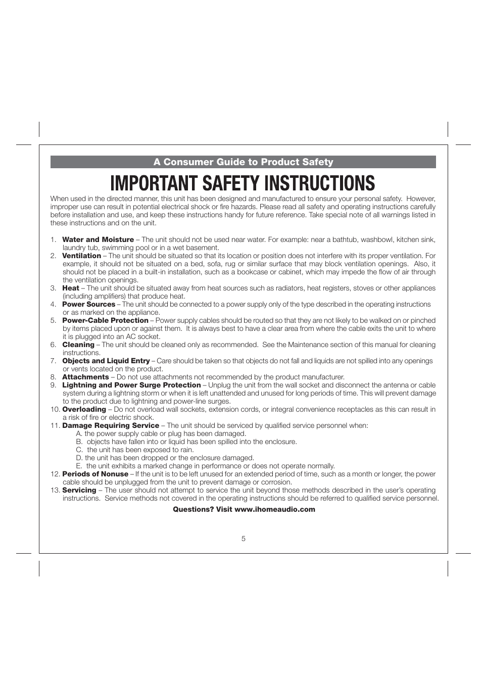 A consumer guide to product safety | iHome iP37 User Manual | Page 8 / 11
