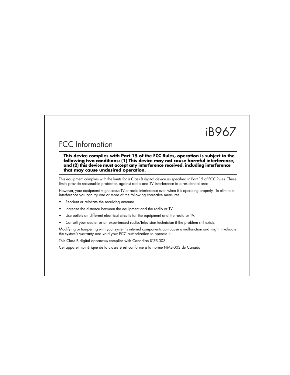 Ib967, Fcc information | iHome IB967 User Manual | Page 3 / 15