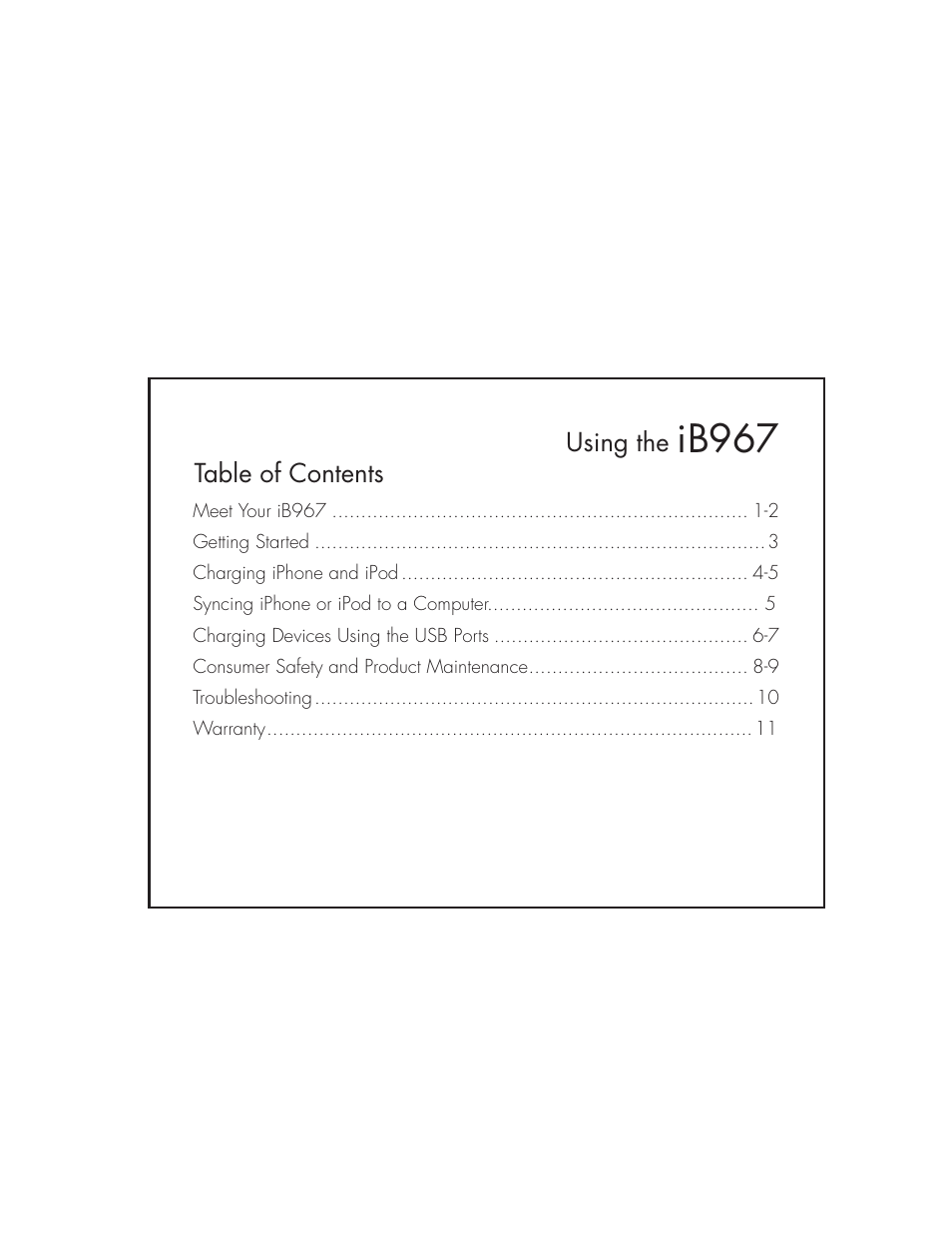 Ib967, Using the table of contents | iHome IB967 User Manual | Page 4 / 15