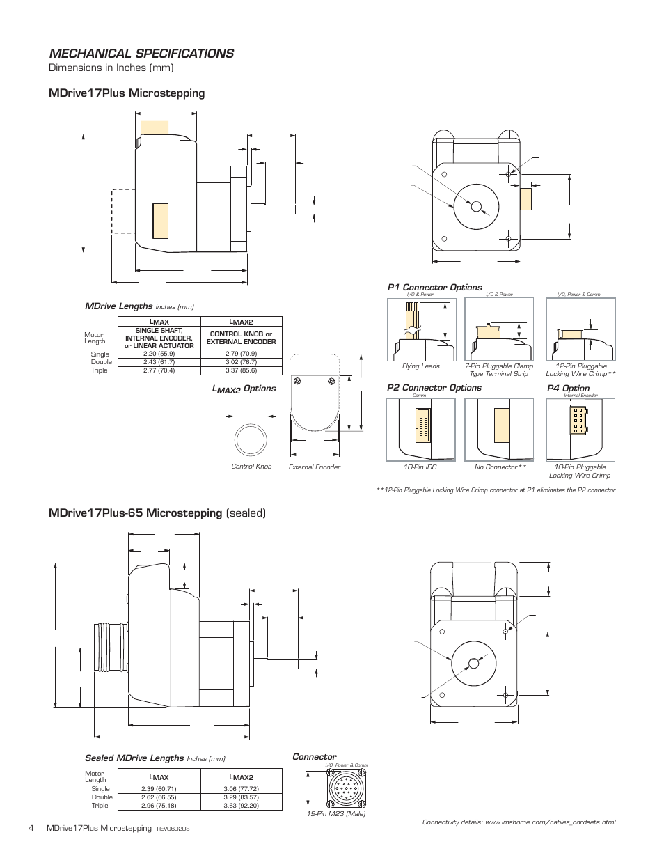 Mechanical specifications, Microstepping (sealed), Dimensions in inches (mm) | Intelligent Motion Systems MDM17Plus User Manual | Page 4 / 6