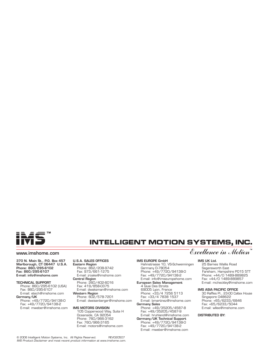 Excellence in motion, Intelligent motion systems, inc | Intelligent Motion Systems MDrive DSP-402 User Manual | Page 64 / 64