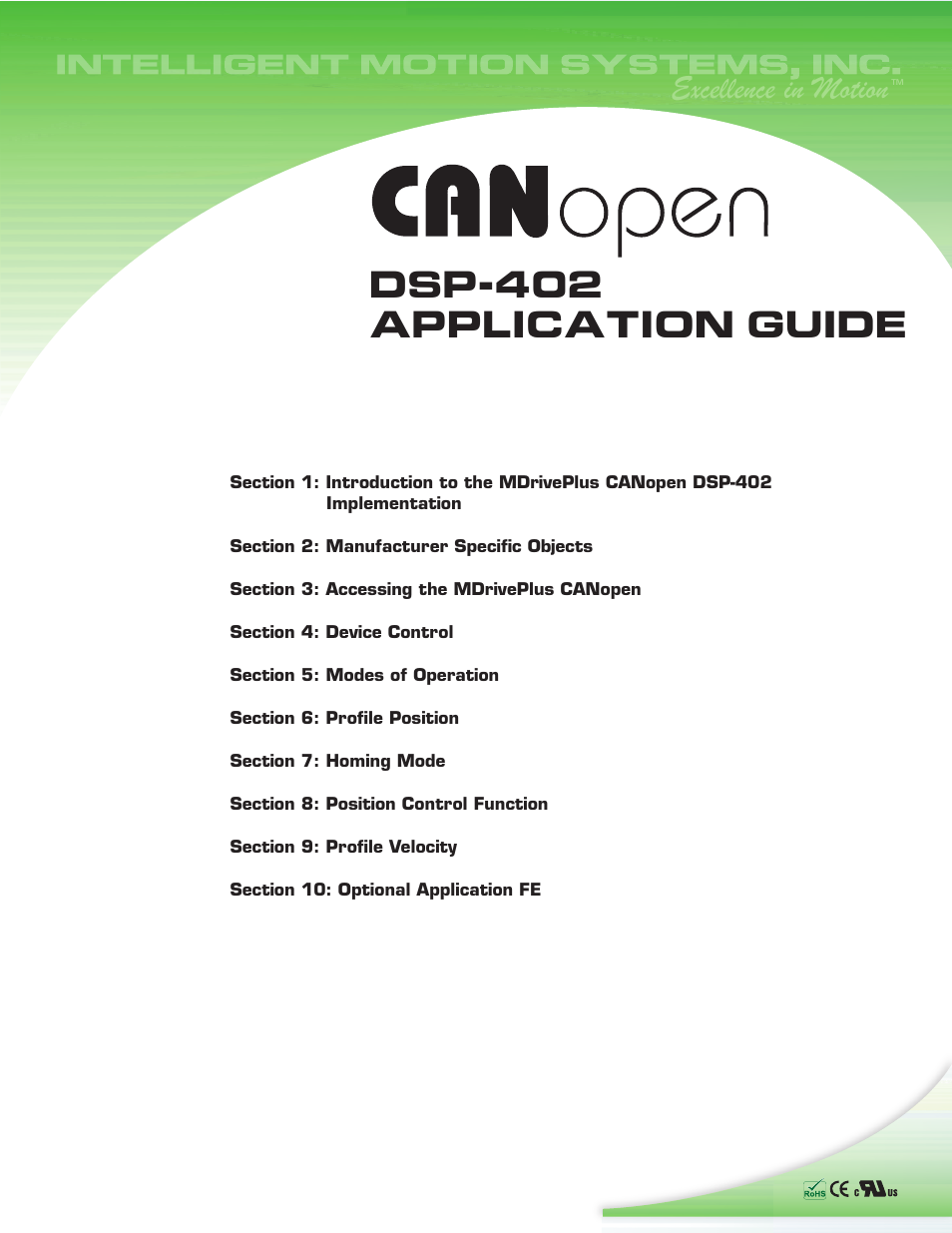 Dsp-402 application guide, Excellence in motion | Intelligent Motion Systems MDrive DSP-402 User Manual | Page 9 / 64