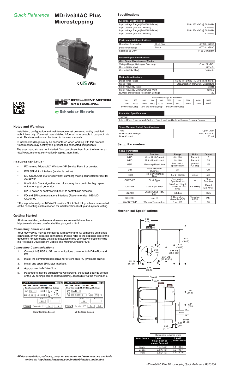 Intelligent Motion Systems MDrive34AC User Manual | 2 pages
