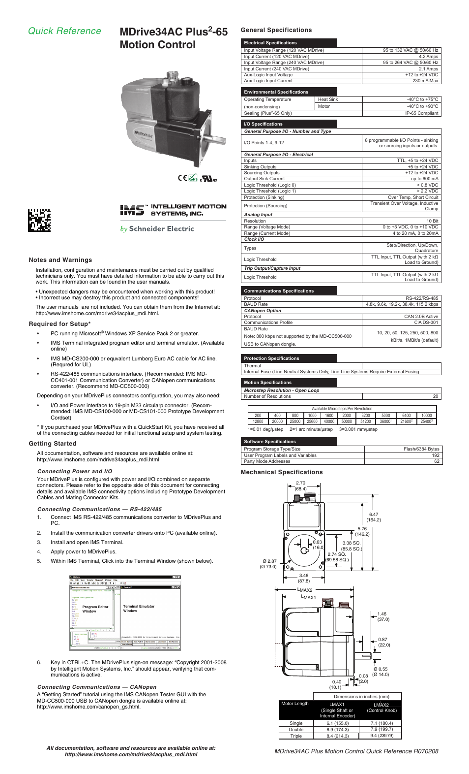 Intelligent Motion Systems MDrive34AC Plus2-65 User Manual | 2 pages