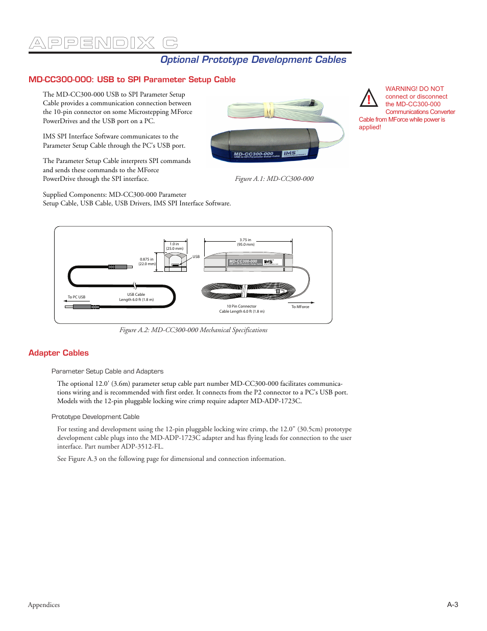 Appendix c, Optional prototype development cables, Adapter cables | Intelligent Motion Systems MForce PowerDrive Plus MForce Series Microstepping PowerDrive User Manual | Page 61 / 68