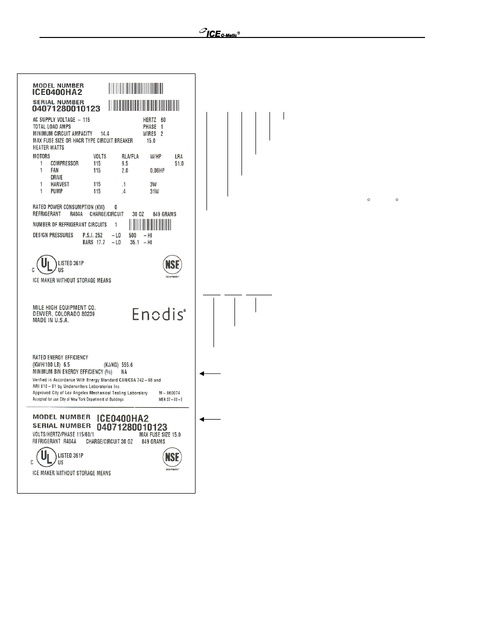 Model and serial number format | Ice-O-Matic ICE250 through ICE2100 SERIES User Manual | Page 6 / 26