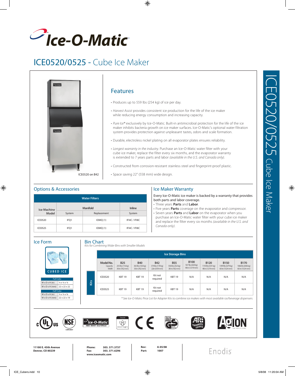 Ice-O-Matic ICE0525 User Manual | 2 pages