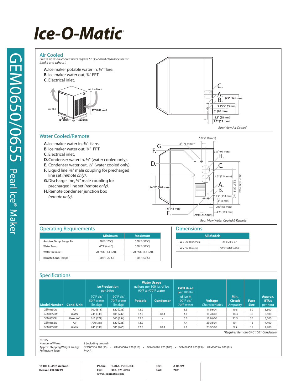 Pea rl i ce ® m ak er, A. c. b, C. a. d. e. b. h. f. g | Ice-O-Matic GEM0655 User Manual | Page 2 / 2