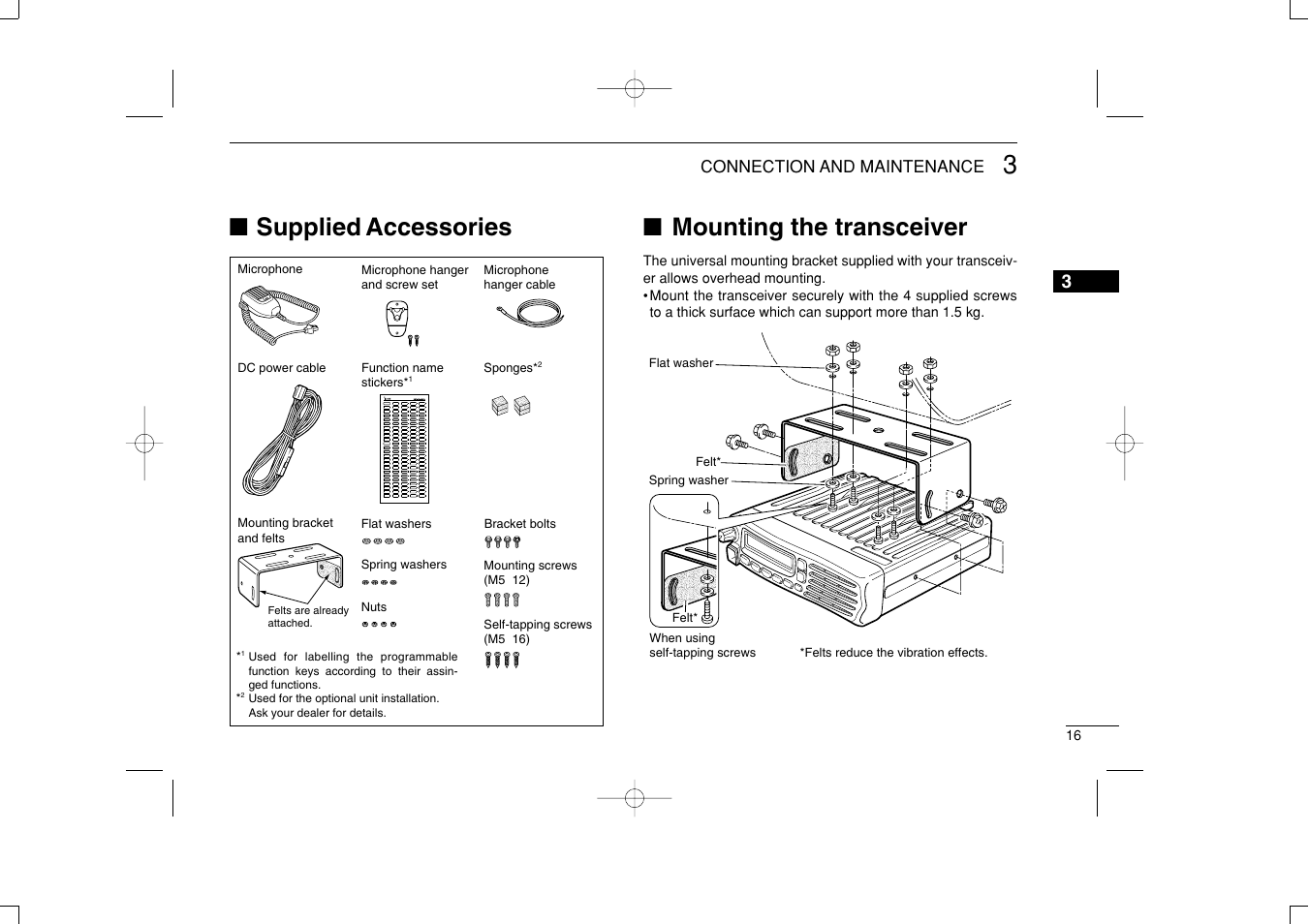 Supplied accessories ■ mounting the transceiver | Icom IF6061 User Manual | Page 19 / 24