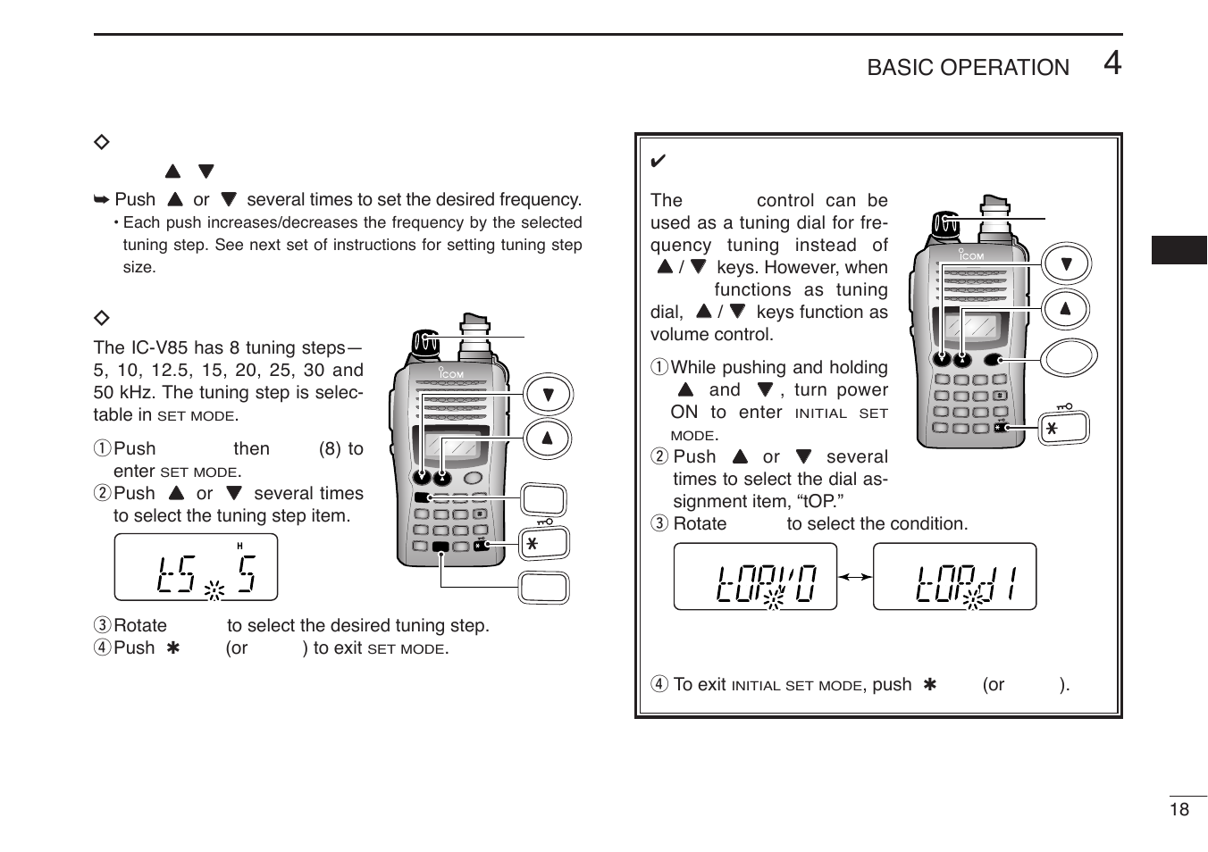 Basic operation, Dby other methods, Dtuning step selection | Icom IC-V85-T User Manual | Page 31 / 80
