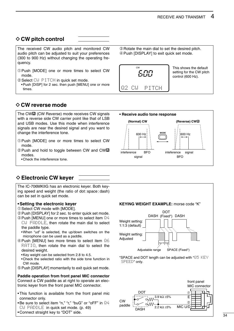 D cw pitch control, D cw reverse mode, D electronic cw keyer | Q2 cw pitch | Icom I706MKTMG User Manual | Page 37 / 75