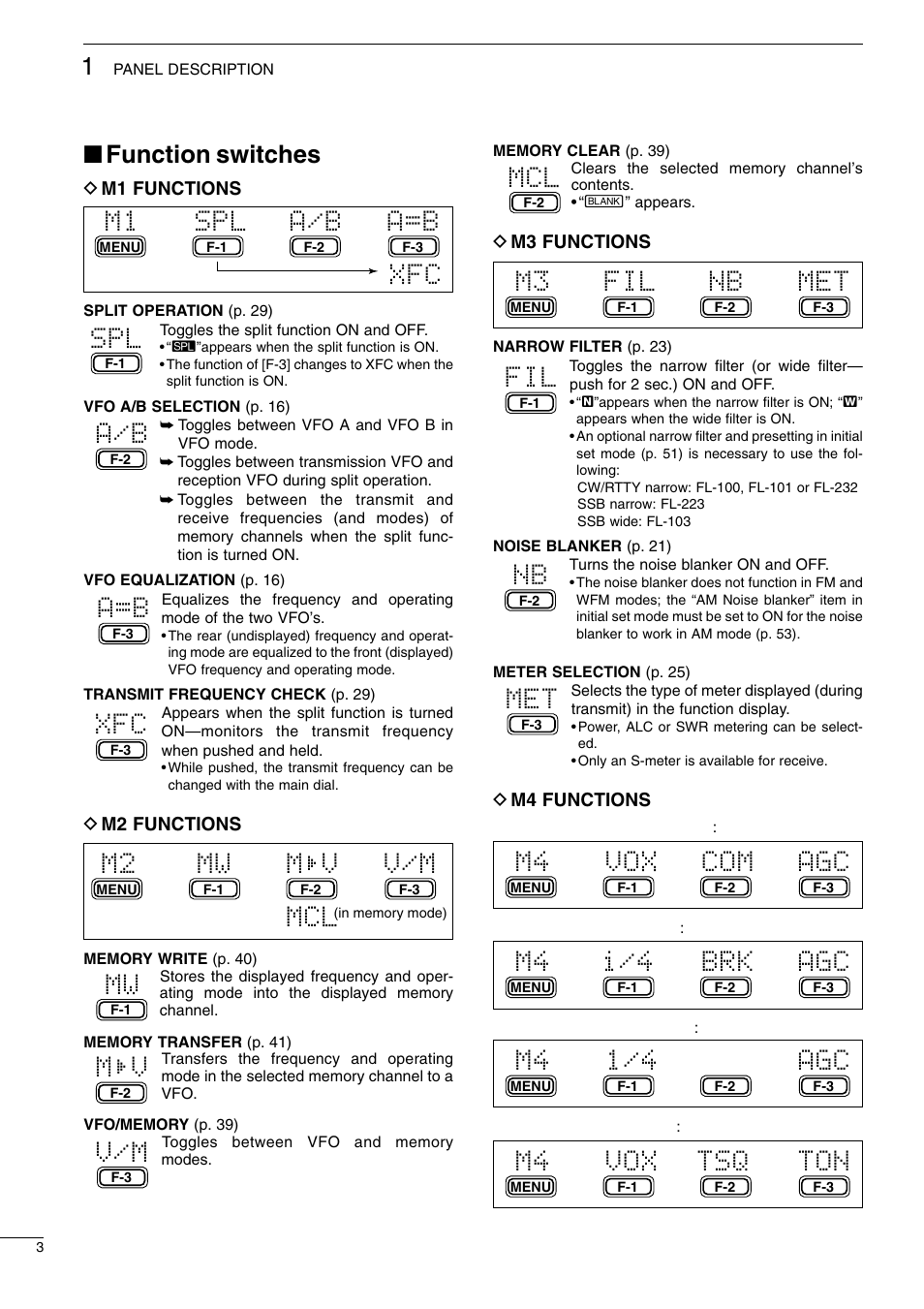 Function switches, Brk i/4, Müv mcl | A/b xfc | Icom I706MKTMG User Manual | Page 6 / 75