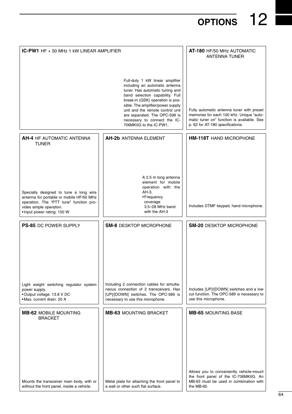 Options | Icom I706MKTMG User Manual | Page 67 / 75