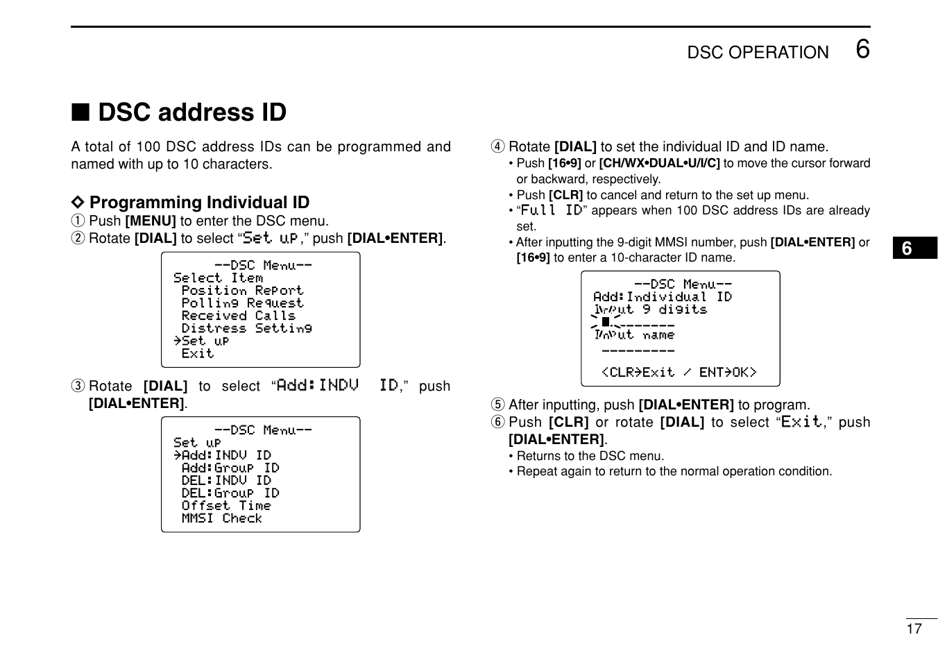 Dsc address id, Dsc operation, Dd programming individual id | Icom IC-M504 User Manual | Page 23 / 80