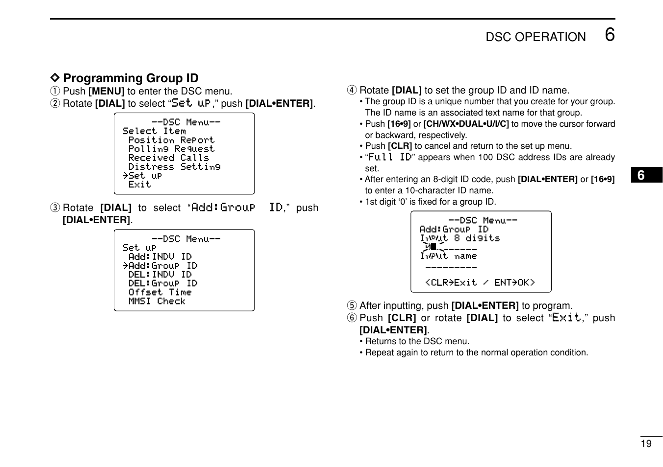 Dsc operation, Dd programming group id | Icom IC-M504 User Manual | Page 25 / 80