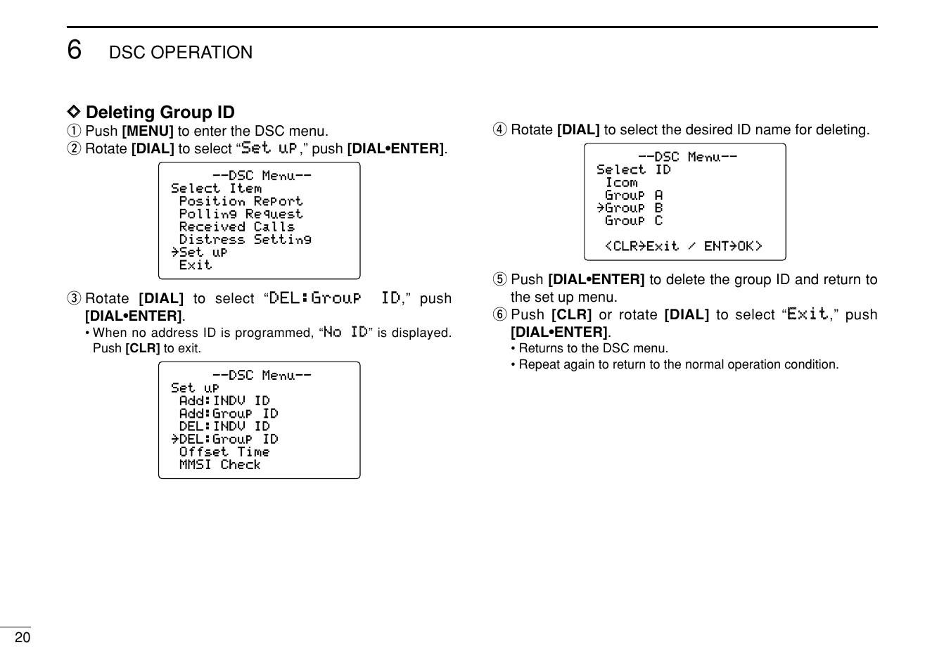 Dsc operation d d deleting group id | Icom IC-M504 User Manual | Page 26 / 80