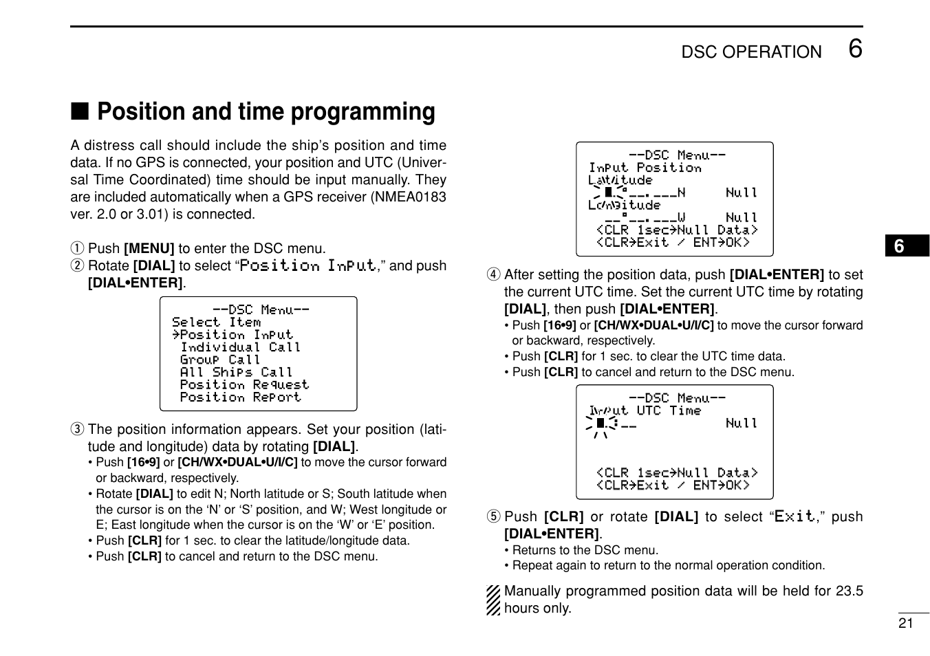 Position and time programming, Dsc operation | Icom IC-M504 User Manual | Page 27 / 80