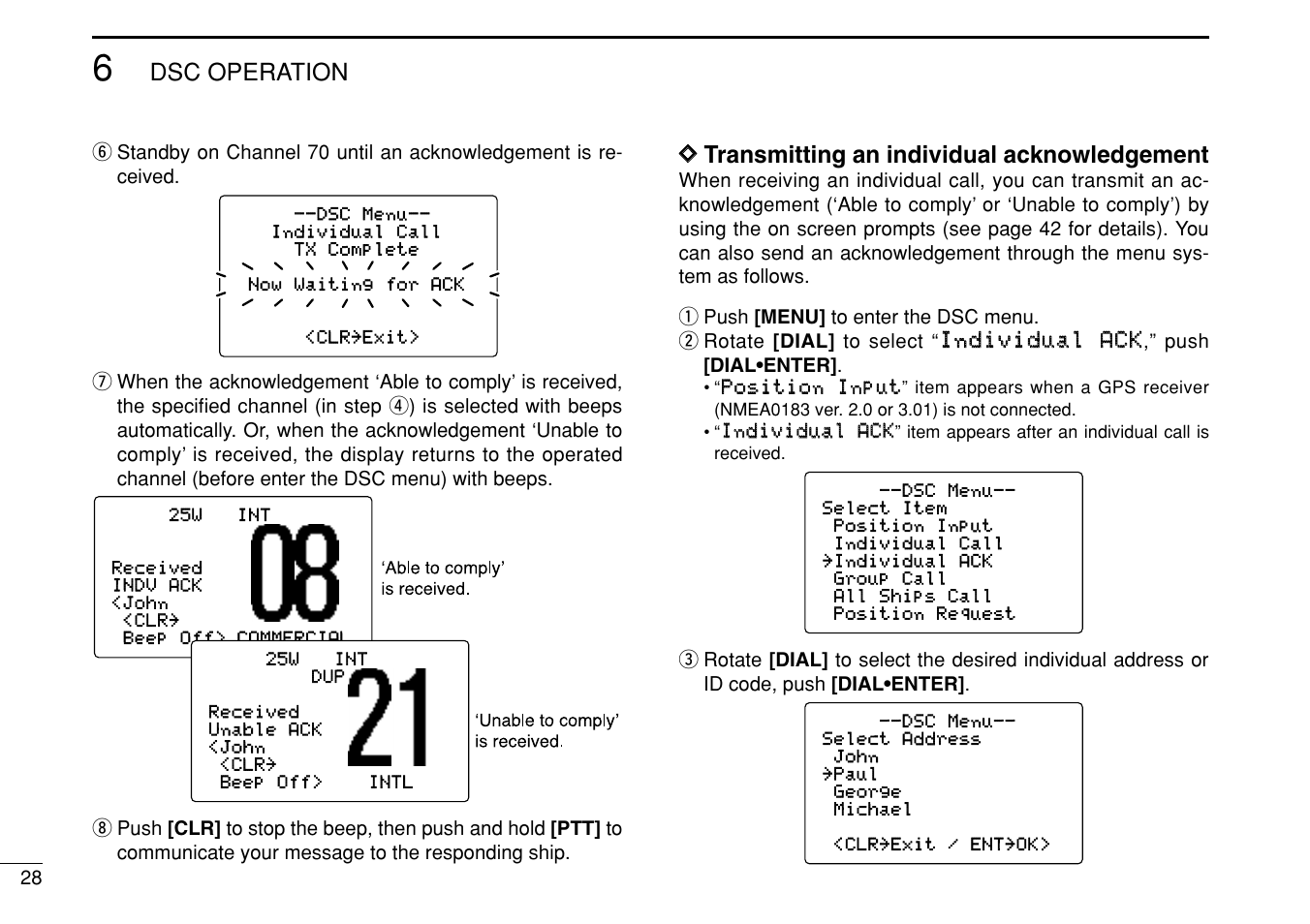 Dsc operation, Dd transmitting an individual acknowledgement | Icom IC-M504 User Manual | Page 34 / 80