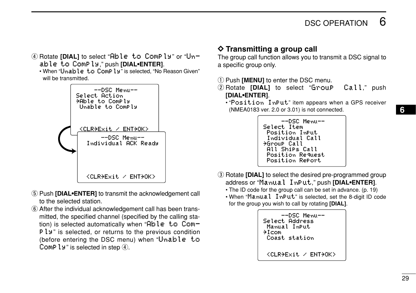 Dsc operation, Dd transmitting a group call | Icom IC-M504 User Manual | Page 35 / 80