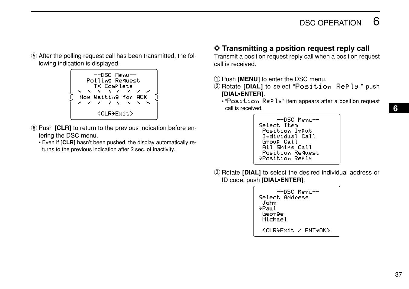 Dsc operation, Dd transmitting a position request reply call | Icom IC-M504 User Manual | Page 43 / 80