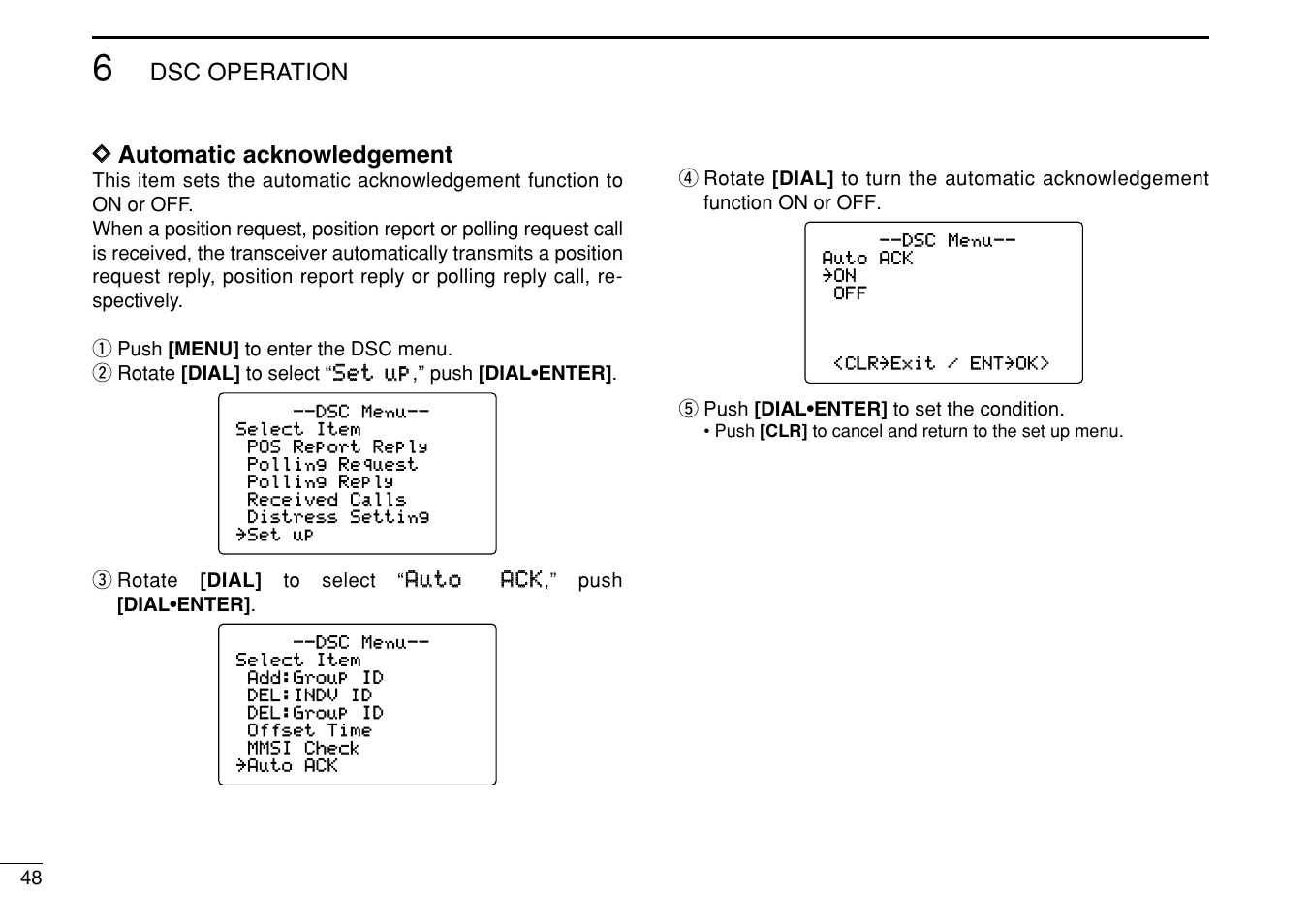 Dsc operation d d automatic acknowledgement | Icom IC-M504 User Manual | Page 54 / 80