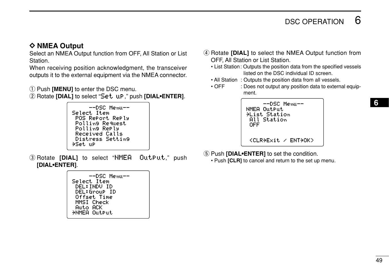 Dsc operation, Dd nmea output | Icom IC-M504 User Manual | Page 55 / 80