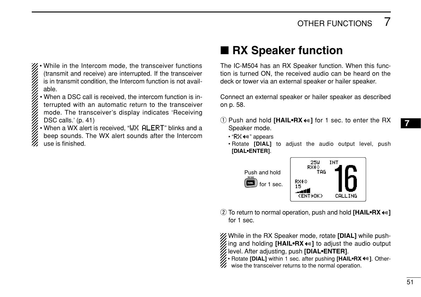 Rx speaker function, Other functions | Icom IC-M504 User Manual | Page 57 / 80