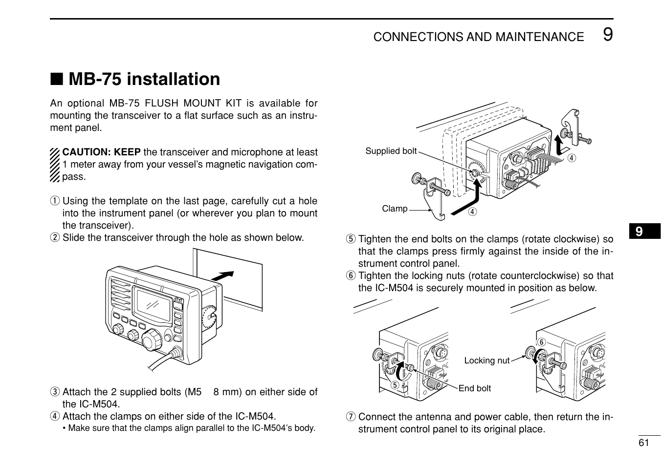 Mb-75 installation | Icom IC-M504 User Manual | Page 67 / 80