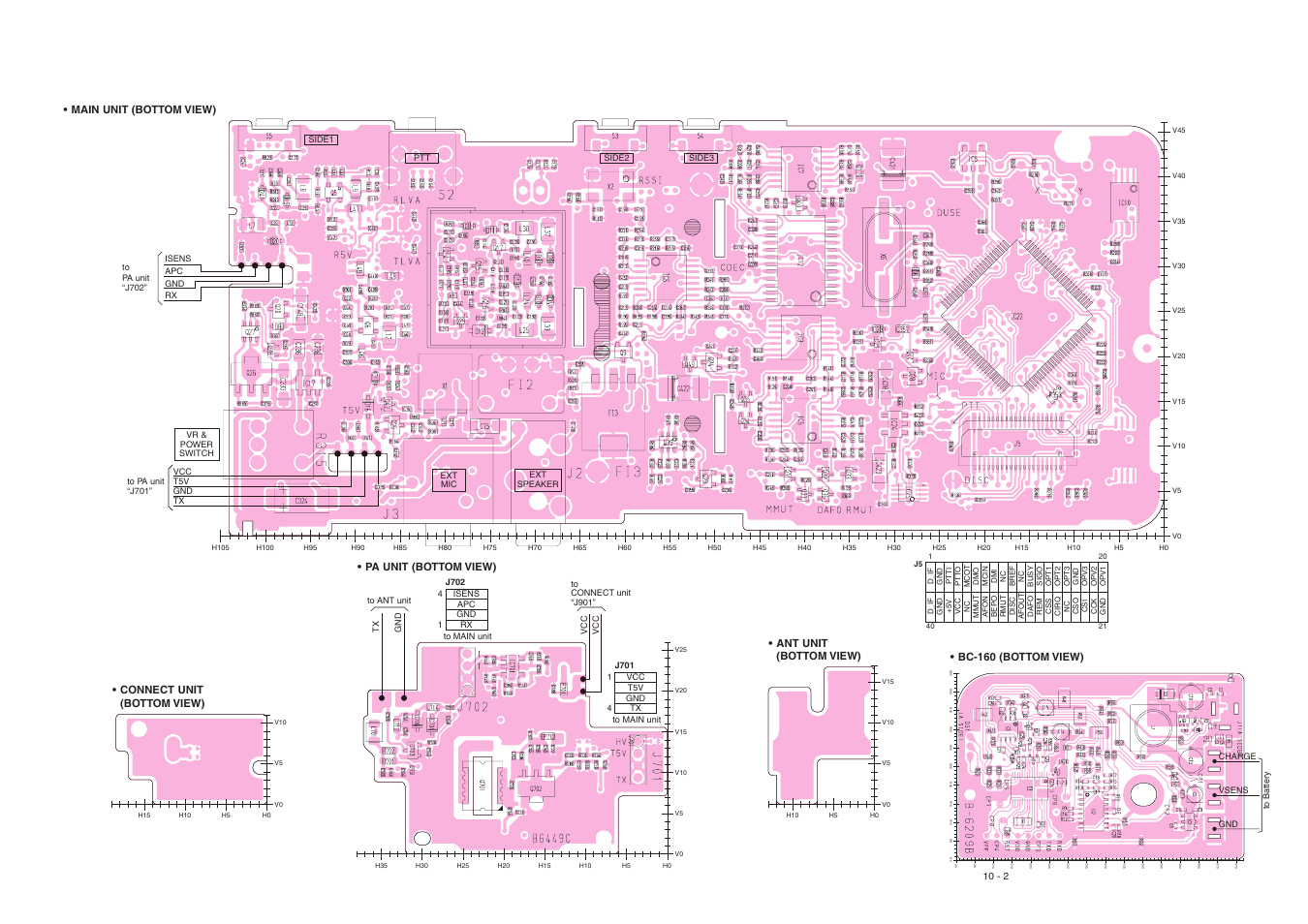 Pa unit (bottom view), Main unit (bottom view) | Icom IC-F3021S User Manual | Page 30 / 36