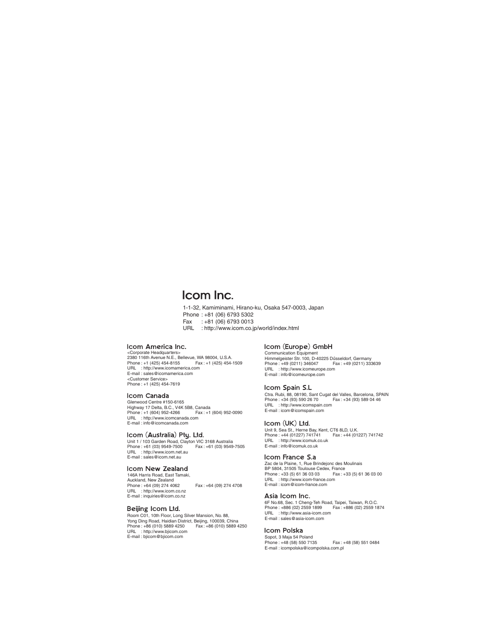 Address | Icom IC-F3021S User Manual | Page 35 / 36