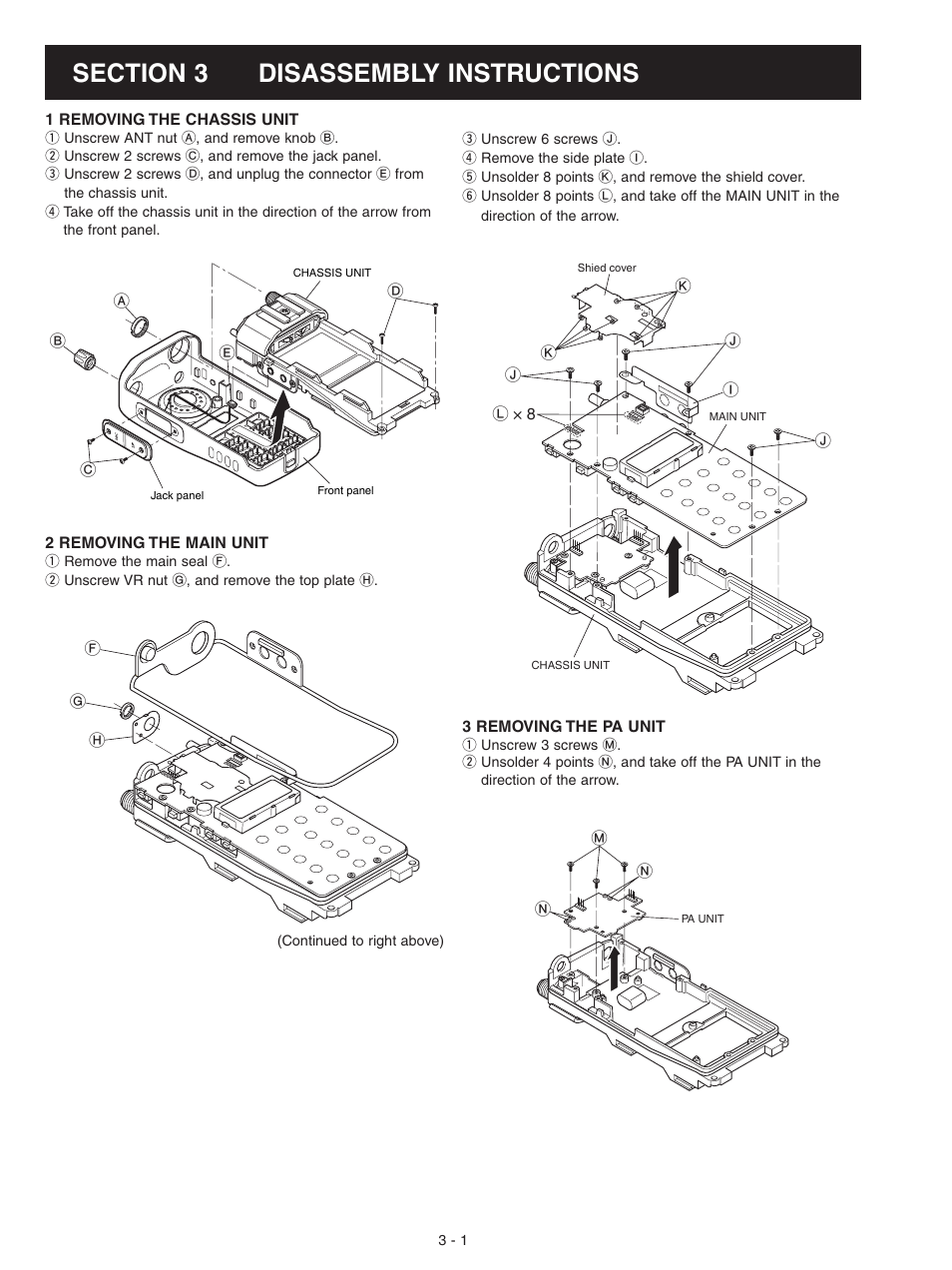 Disassembly instructions | Icom IC-F3021S User Manual | Page 6 / 36