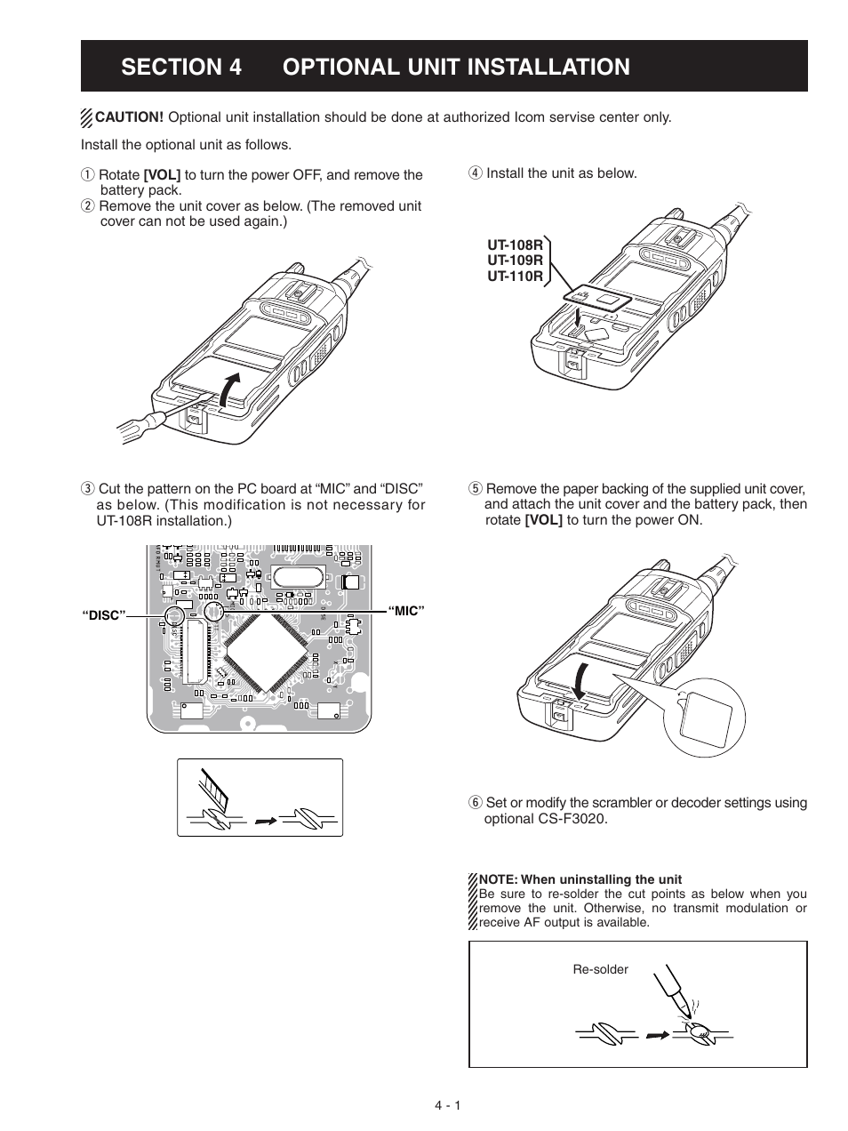 Optional unit installation | Icom IC-F3021S User Manual | Page 7 / 36
